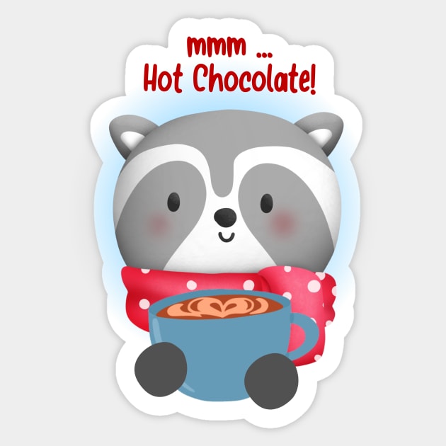 Cute Raccoon Holding Cup of Hot Chocolate Sticker by JanesCreations